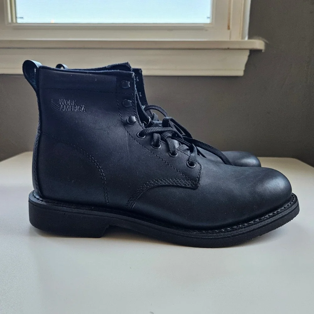 Black Leather Lace Up Combat Boots Mens 9D Tactical Work Ankle Oil Resistant